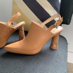 Size 9.5 Vince Camuto Mules, Camel-Colored